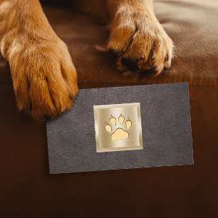 Pet Care Pet Sitting Gold Paw Logo Leather Visitenkarte