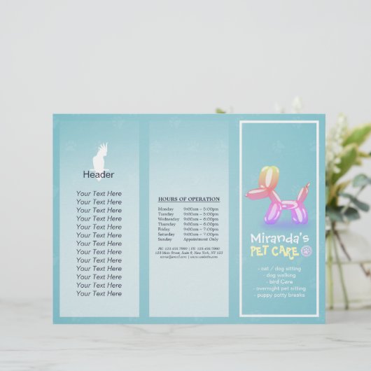 Pet Care Sitting Grooming Salon Tri-Fold Broschüre (Stehend Vorderseite)