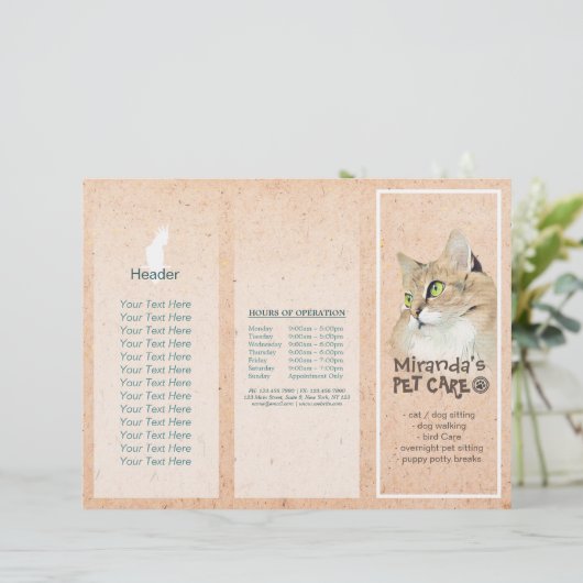 Pet Care Sitting Grooming Salon Tri-Fold Broschüre (Stehend Vorderseite)