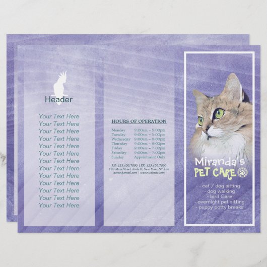 Pet Care Sitting Grooming Salon Tri-Fold Broschüre (Vorne/Hinten)