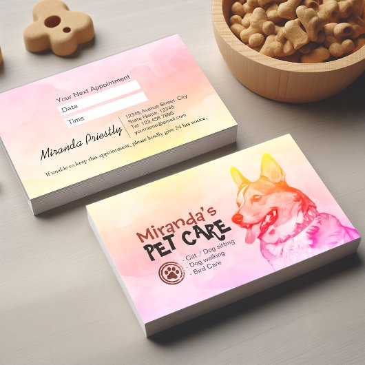 Pet Care Sitzen Baden Grooming Salon Corgi Hund Terminkarte