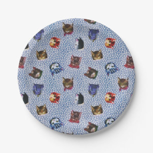 Pet Cat Blue Polka Dots Kitten Wasserfarbe Pappteller