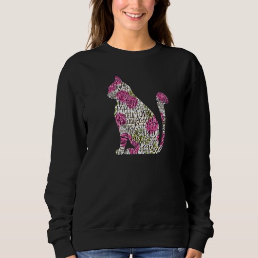 Pet  Cat Kitty Word Cloud with Pink Roses Sweatshirt (Vorderseite)