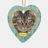 Pet Cat Memorial Blue Gold Herzstück Foto Weihnach Keramikornament (Links)