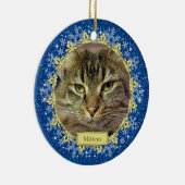 Pet Cat Memorial Blue Snowflake Foto Weihnachten Keramikornament (Rechts)