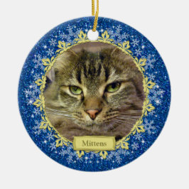 Pet Cat Memorial Blue Snowflake Foto Weihnachten Keramikornament