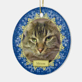Pet Cat Memorial Blue Snowflake Foto Weihnachten Keramikornament (Links)