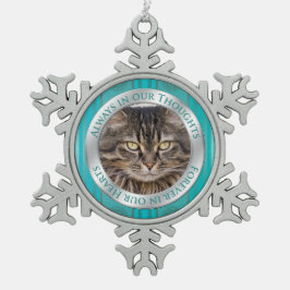 Pet Cat Memorial Foto Weihnachten Aquamarin Silber Schneeflocken Zinn-Ornament