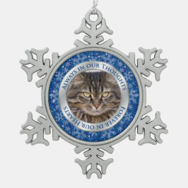 Pet Cat Memorial Foto Weihnachten Blau Silber Schneeflocken Zinn-Ornament