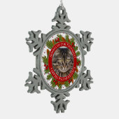 Pet Cat Memorial Foto Weihnachten Pine Boughly Hol Schneeflocken Zinn-Ornament (Links)