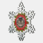 Pet Cat Memorial Foto Weihnachten Pine Boughly Hol Schneeflocken Zinn-Ornament (Rechts)