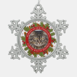 Pet Cat Memorial Foto Weihnachten Pine Boughly Hol Schneeflocken Zinn-Ornament