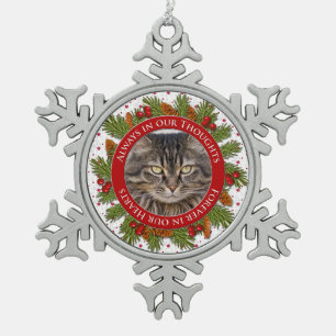 Pet Cat Memorial Foto Weihnachten Pine Boughly Hol Schneeflocken Zinn-Ornament