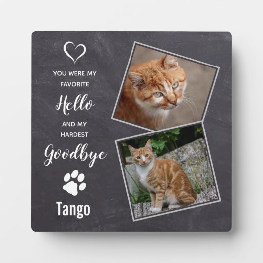 Pet Cat Memorial Geschenk Hallo Auf Wiedersehen Zi Fotoplatte (Vorderseite)