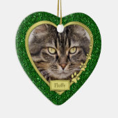Pet Cat Memorial Green Gold Herzstück Foto Weihnac Keramikornament (Rechts)