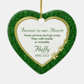 Pet Cat Memorial Green Gold Herzstück Foto Weihnac Keramikornament (Hinten)