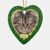 Pet Cat Memorial Green Gold Herzstück Foto Weihnac Keramikornament (Links)