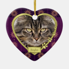 Pet Cat Memorial Lila Gold Herzstück Foto Weihnach Keramik Ornament
