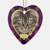 Pet Cat Memorial Lila Gold Herzstück Foto Weihnach Keramik Ornament (Links)