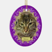 Pet Cat Memorial Lila Snowflake Foto Weihnachten Keramikornament (Rechts)