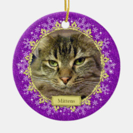 Pet Cat Memorial Lila Snowflake Foto Weihnachten Keramikornament