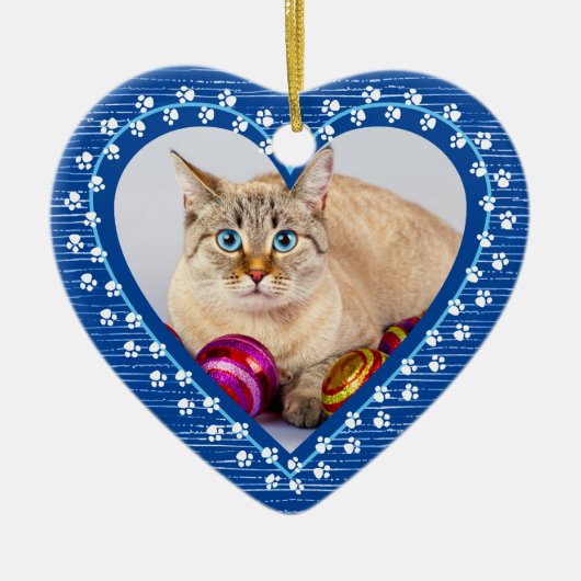 Pet Cat Memorial Paw Prints Heart Foto Weihnachten Keramik Ornament (Vorne)