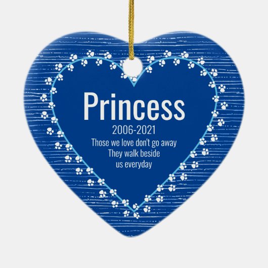 Pet Cat Memorial Paw Prints Heart Foto Weihnachten Keramik Ornament (Hinten)