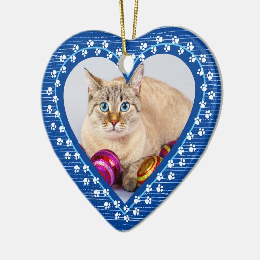 Pet Cat Memorial Paw Prints Heart Foto Weihnachten Keramik Ornament (Links)