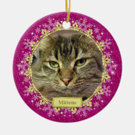Pet Cat Memorial Pink Snowflake Foto Weihnachten Keramikornament