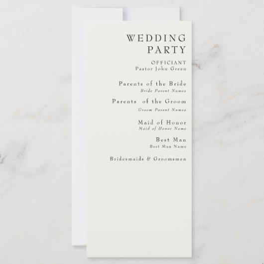 Pet Cream Wedding Program (Rückseite)