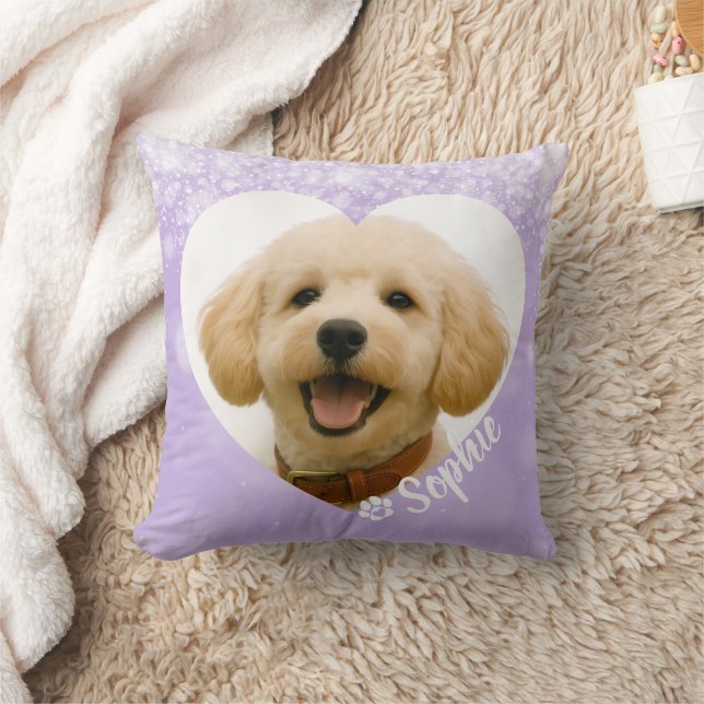 Pet Dog Cat Custom Photo Purple Memorial Keepsake Kissen (Decke)
