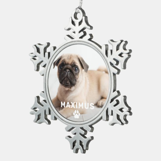 Pet Dog Einfache Paw Print Individuelle Name Foto Schneeflocken Zinn-Ornament (Rechts)