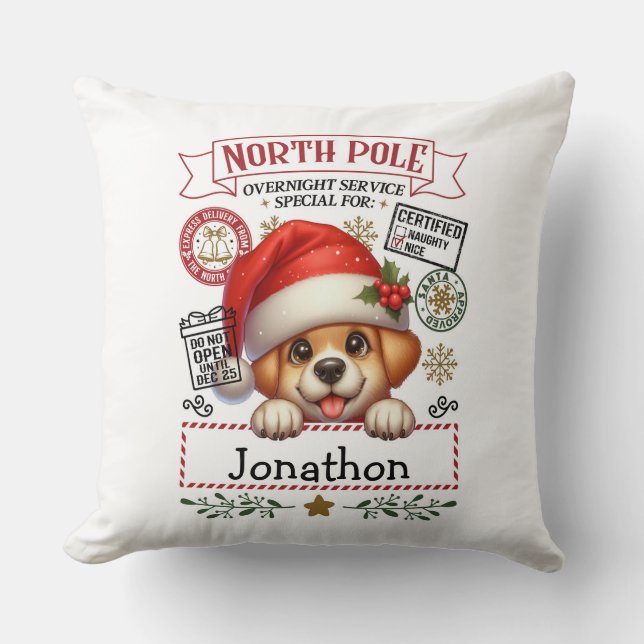 Pet Dog Festive Puppy Christmas Throw Pillow Kissen (Vorderseite)