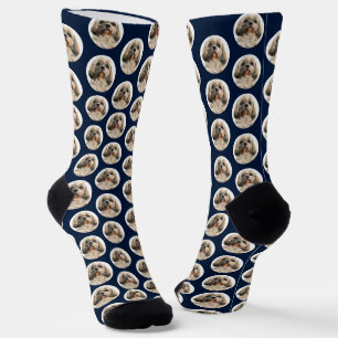 Pet Dog Foto Pattern Navy Blue Geburtstag Socken