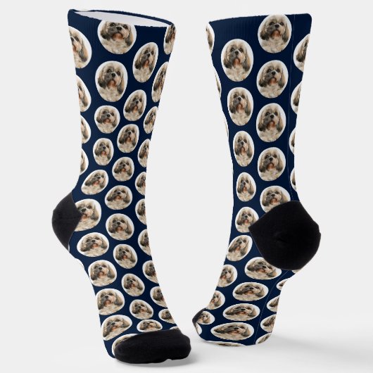 Pet Dog Foto Pattern Navy Blue Geburtstag Socken (Gewinkelt)