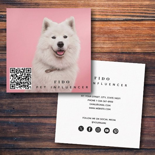 Pet Dog Influencer Foto QR Code Social Media Quadratische Visitenkarte