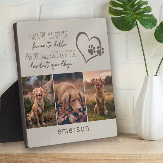 Pet Dog Memorial Beige Linen Foto Collage Fotoplatte