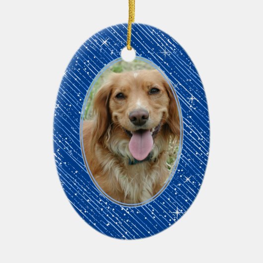 Pet Dog Memorial Blue Oval Foto Weihnachten Kerami Keramik Ornament (Vorne)