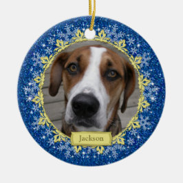 Pet Dog Memorial Blue Snowflake Foto Weihnachten Keramikornament
