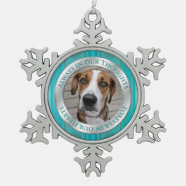 Pet Dog Memorial Foto Weihnachten Aquamarin Silber Schneeflocken Zinn-Ornament