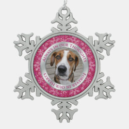 Pet Dog Memorial Foto Weihnachten Rosa Silber Schneeflocken Zinn-Ornament