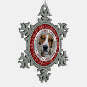 Pet Dog Memorial Foto Weihnachten Roter Silber Schneeflocken Zinn-Ornament (Links)