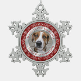 Pet Dog Memorial Foto Weihnachten Roter Silber Schneeflocken Zinn-Ornament