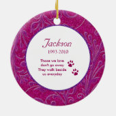 Pet Dog Memorial Pink Lila Foto Weihnachten Keramikornament (Hinten)