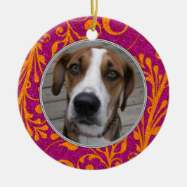 Pet Dog Memorial Pink Orange Foto Weihnachten Keramikornament