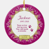 Pet Dog Memorial Pink Snowflake Foto Weihnachten Keramik Ornament (Hinten)
