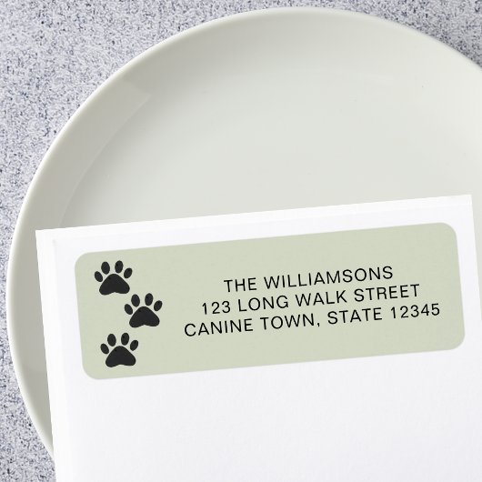 Pet Dog Paw Print Green Return Address Label