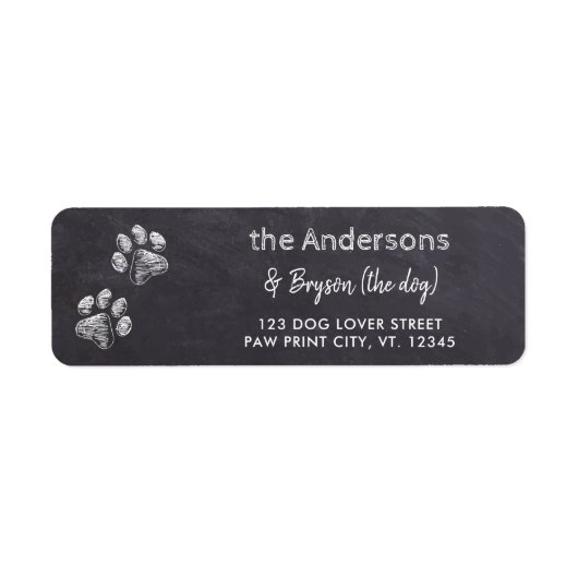 Pet Dog Paw Print Rustic Chalkboard Rücksendeadres (Vorne)