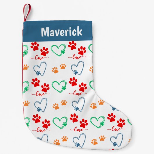 Pet Dog Paw Prints Personalisiert Kleiner Weihnachtsstrumpf (Vorderseite)