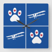 Pet Dow Print & Airplane, Niedlich Aviation Blue Quadratische Wanduhr (Vorderseite)